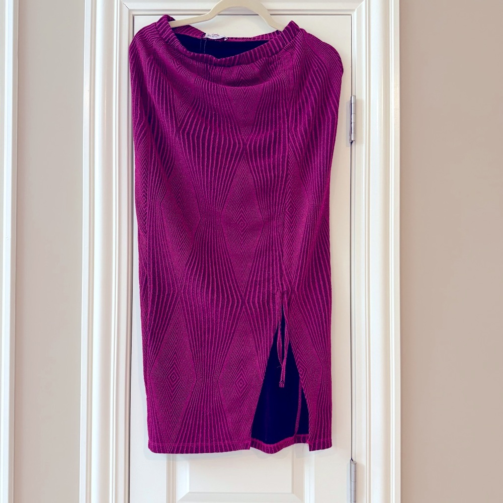 NWT Zara Trafaluc Ruched Side Slit Pencil Skirt in Metallic Pink/Purple